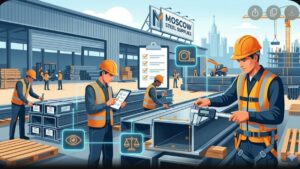 Иллюстрация процесса проверки качества стального швеллера по чек-листу при приемке оптовой партии